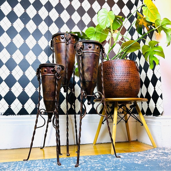 Primitive-Modern Sculptural Floor Vessels Totemic Metal Forms on Forged Stands - Picture 12 of 17